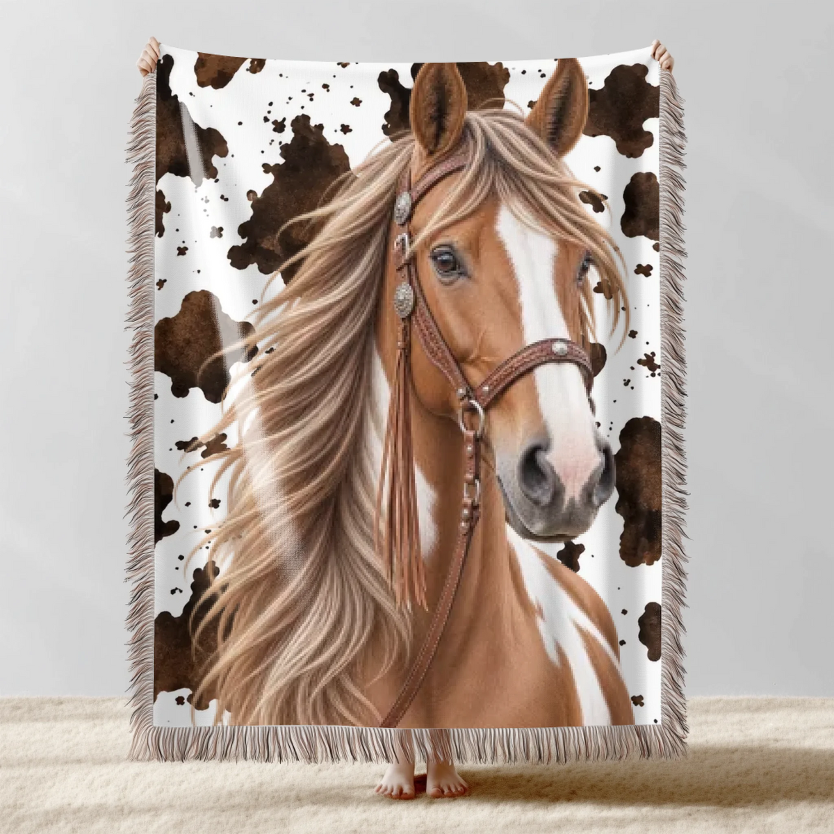 Personalized Horse Woven Blanket – Custom Horse Photo Throw, Equestrian Gift