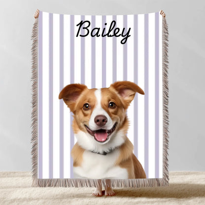 Pet Photo Personalized Blanket | Custom Woven Cotton Blanket Gift – Pawsonalize